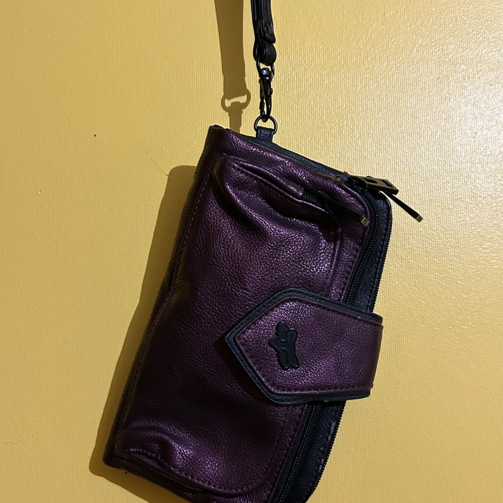 Purple Leather womens Fox wallet clutch